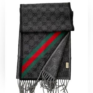 💝💝💝GUCCI UNISEX AUTHENTIC NEW Wool  Monogram Web Scarf black/green/red💝💝💝